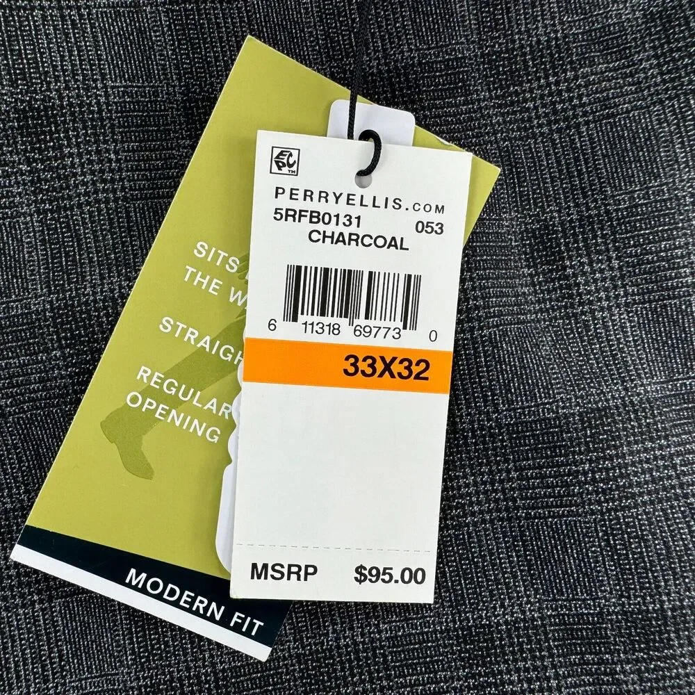 Perry Ellis Mens Modern Fit Stretch Resolution Dress Pants Charcoal Gray 33x32